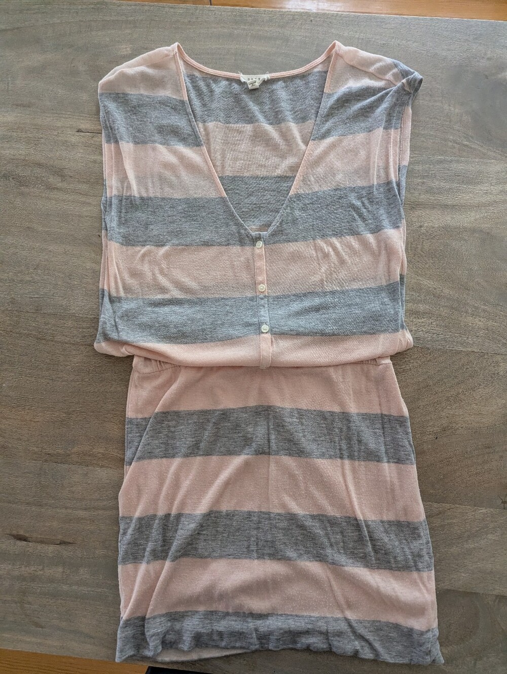 Soft Joie Striped V-Neck Knit Dress in Soft Peach and Gray